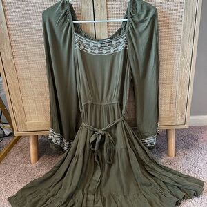 Hayden LA Olive Green Dress with Stitching Detail